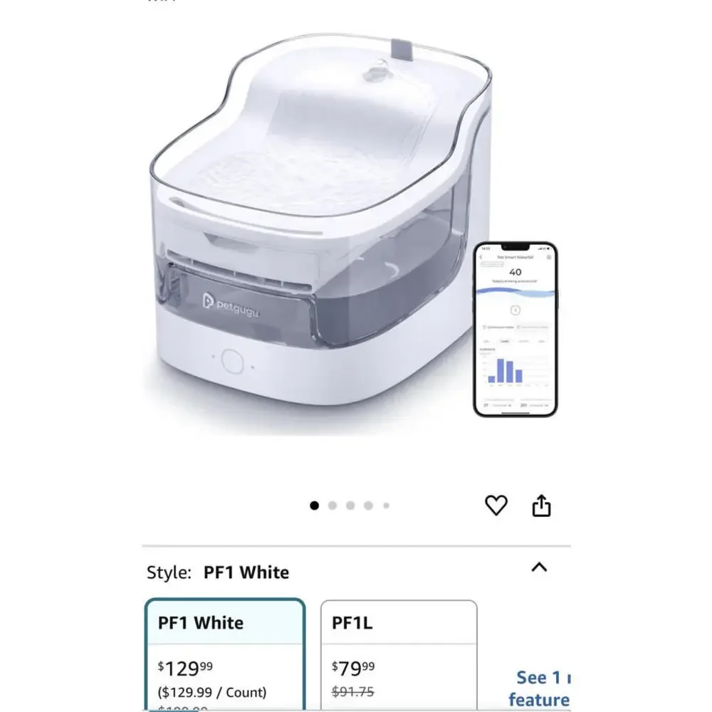 PETGUGU Wireless Water Fountain for Cat/Dog 2L Capacity, White